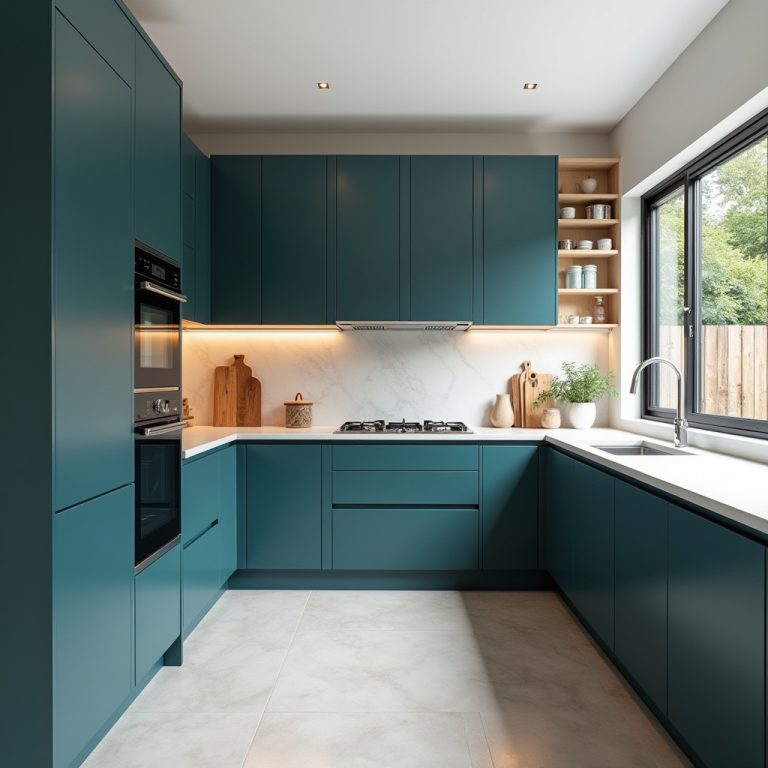 Teal blue kitchen 1
