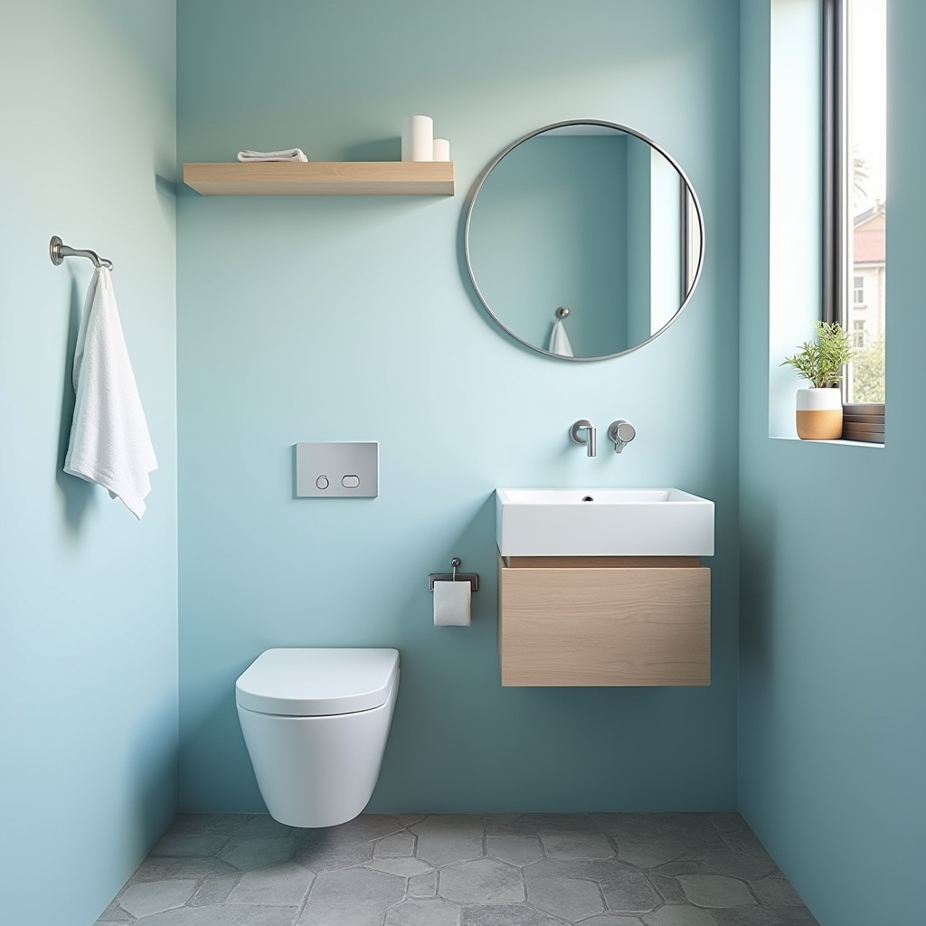 bathroom with light blue walls 11