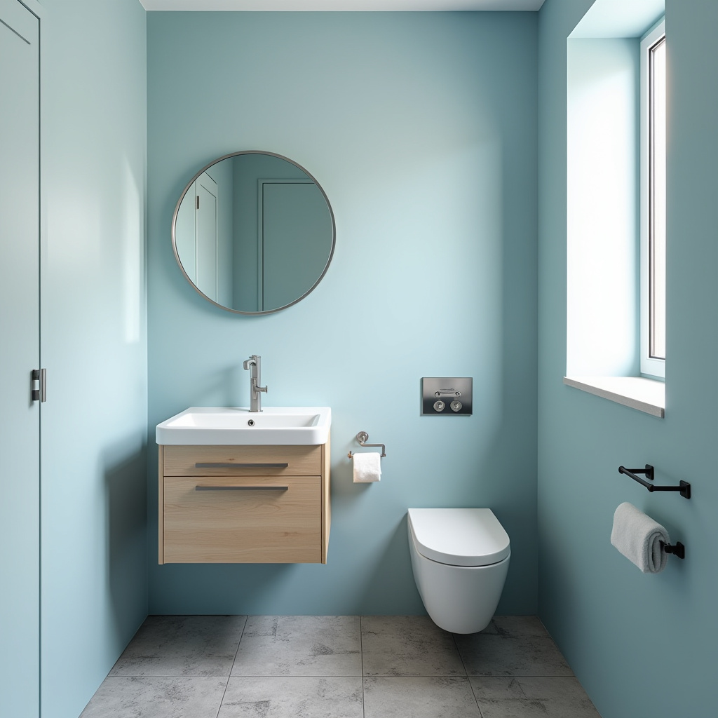 bathroom with light blue walls 12