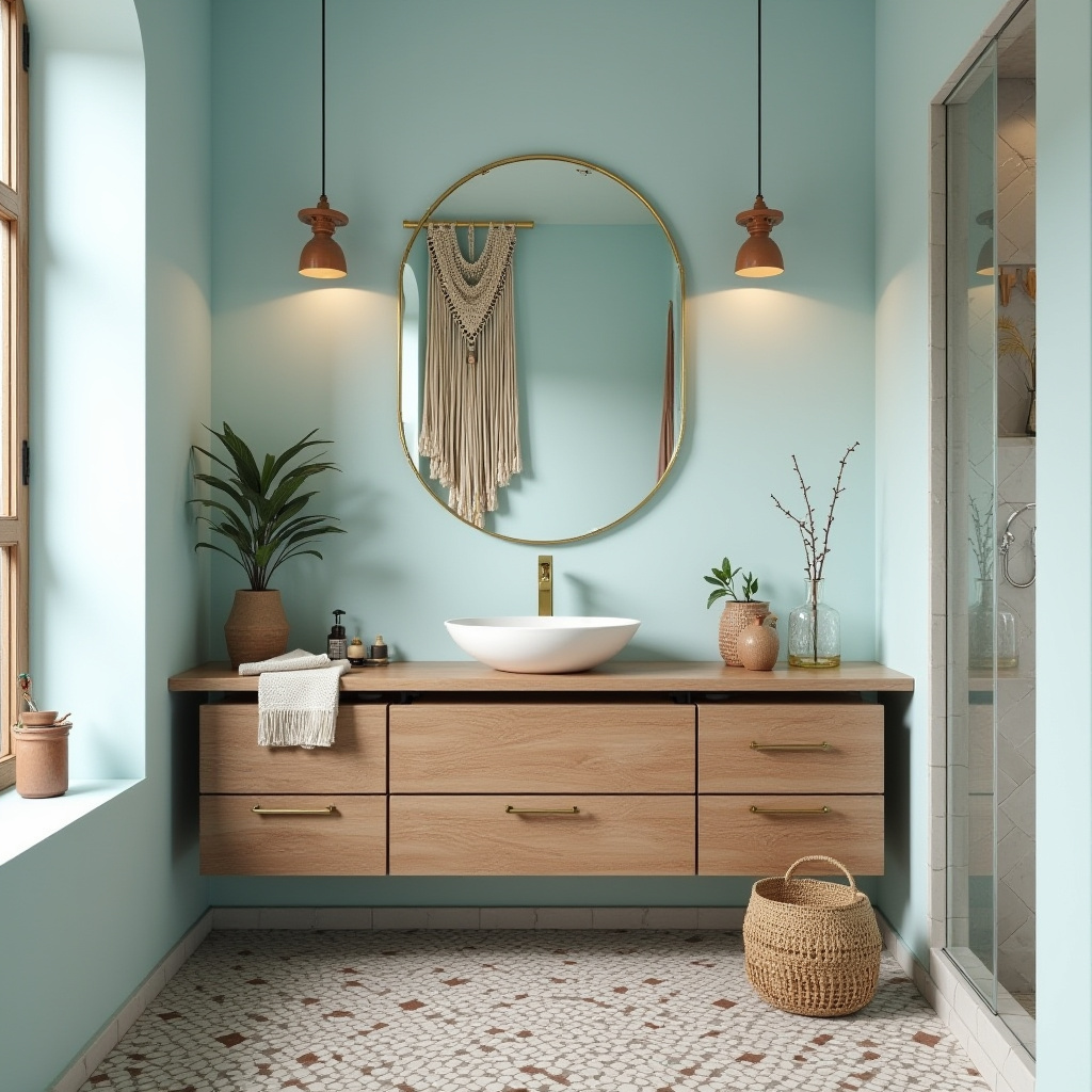 bathroom with light blue walls 17