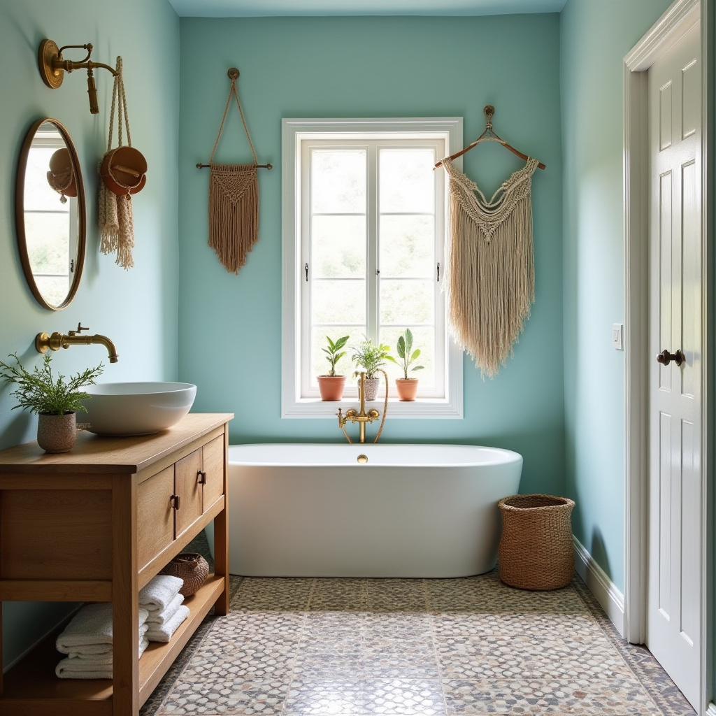 bathroom with light blue walls 18
