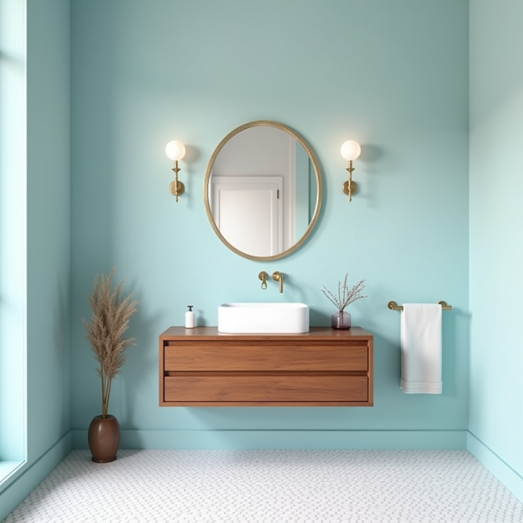bathroom with light blue walls 19