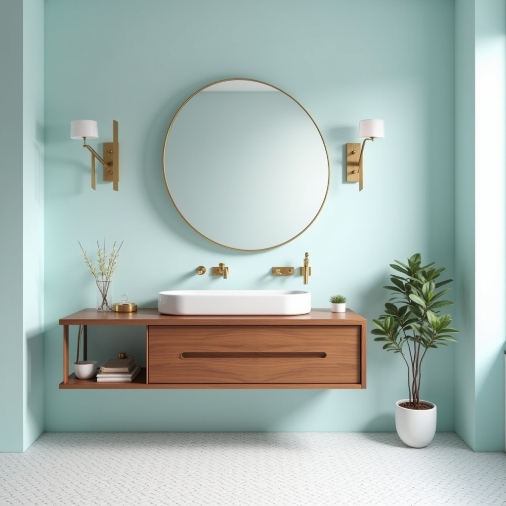bathroom with light blue walls 20