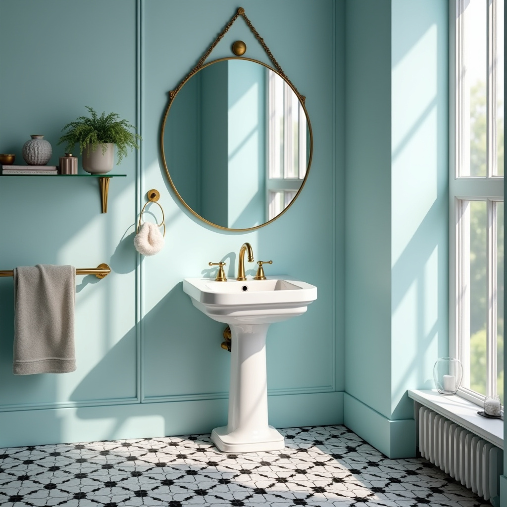 bathroom with light blue walls 23