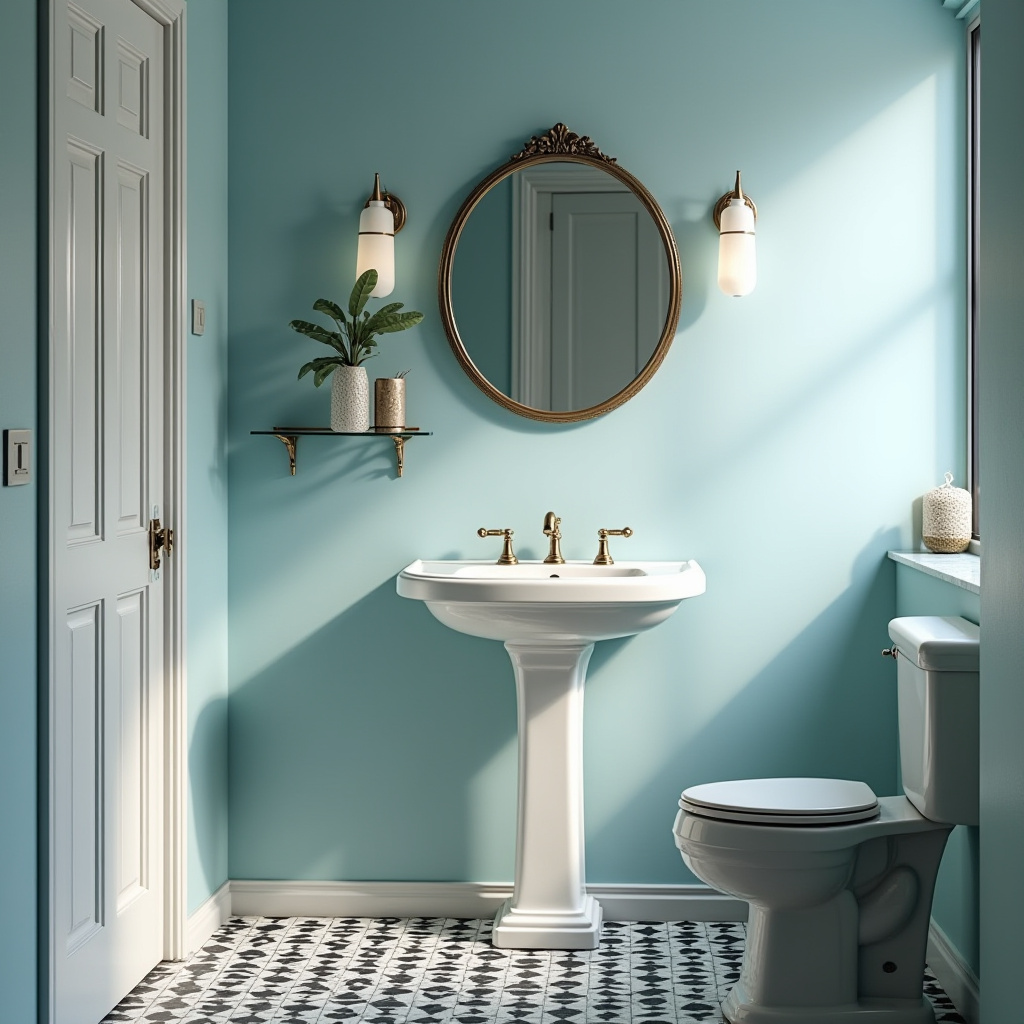 bathroom with light blue walls 24