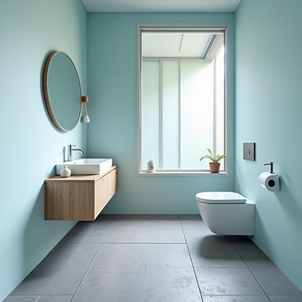 bathroom with light blue walls 25