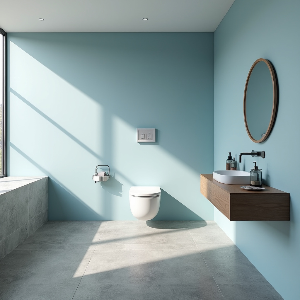 bathroom with light blue walls 26