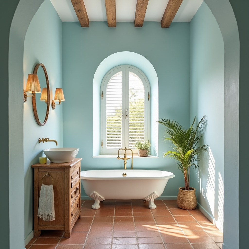 bathroom with light blue walls 28
