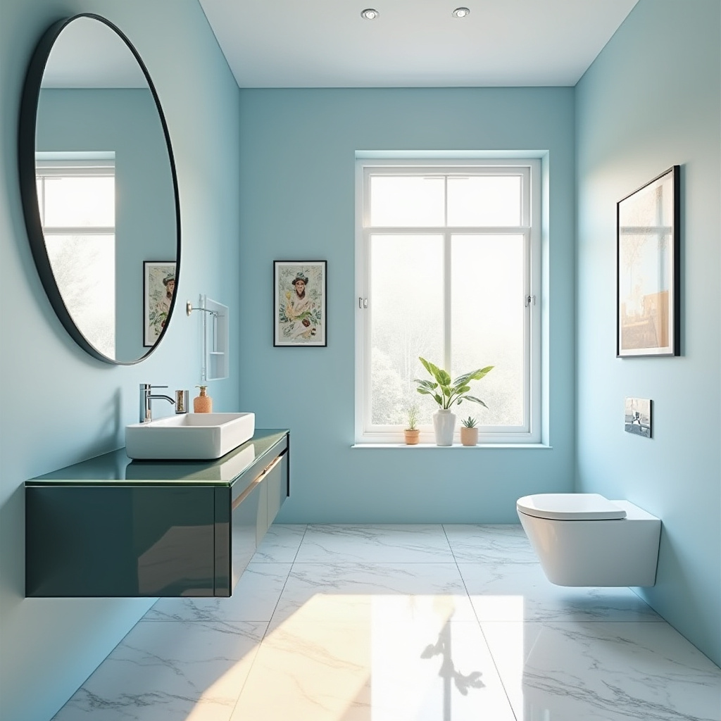 bathroom with light blue walls 29