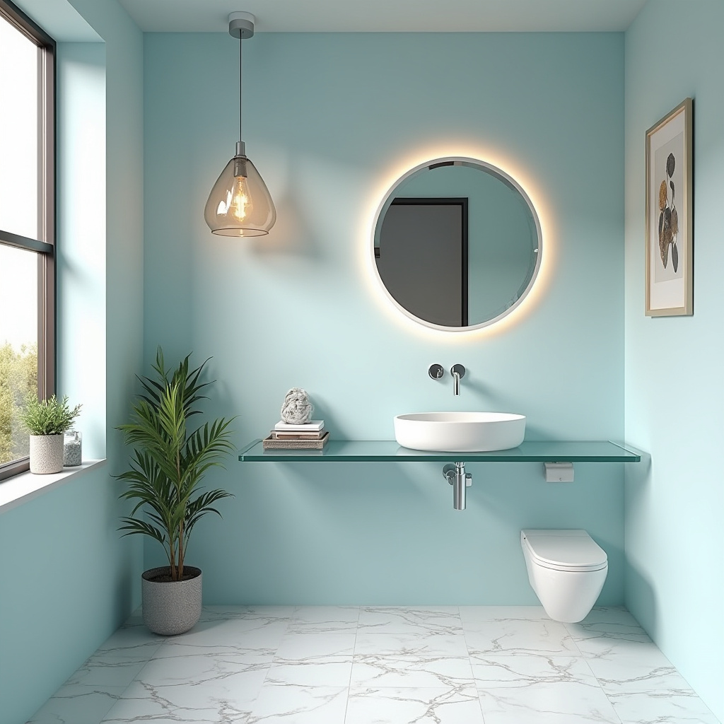 bathroom with light blue walls 30