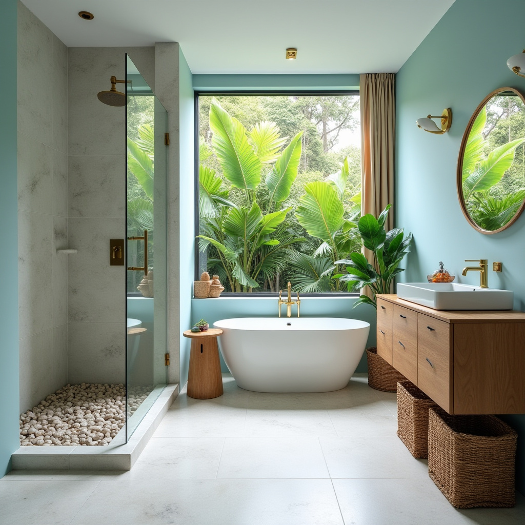 bathroom with light blue walls 31