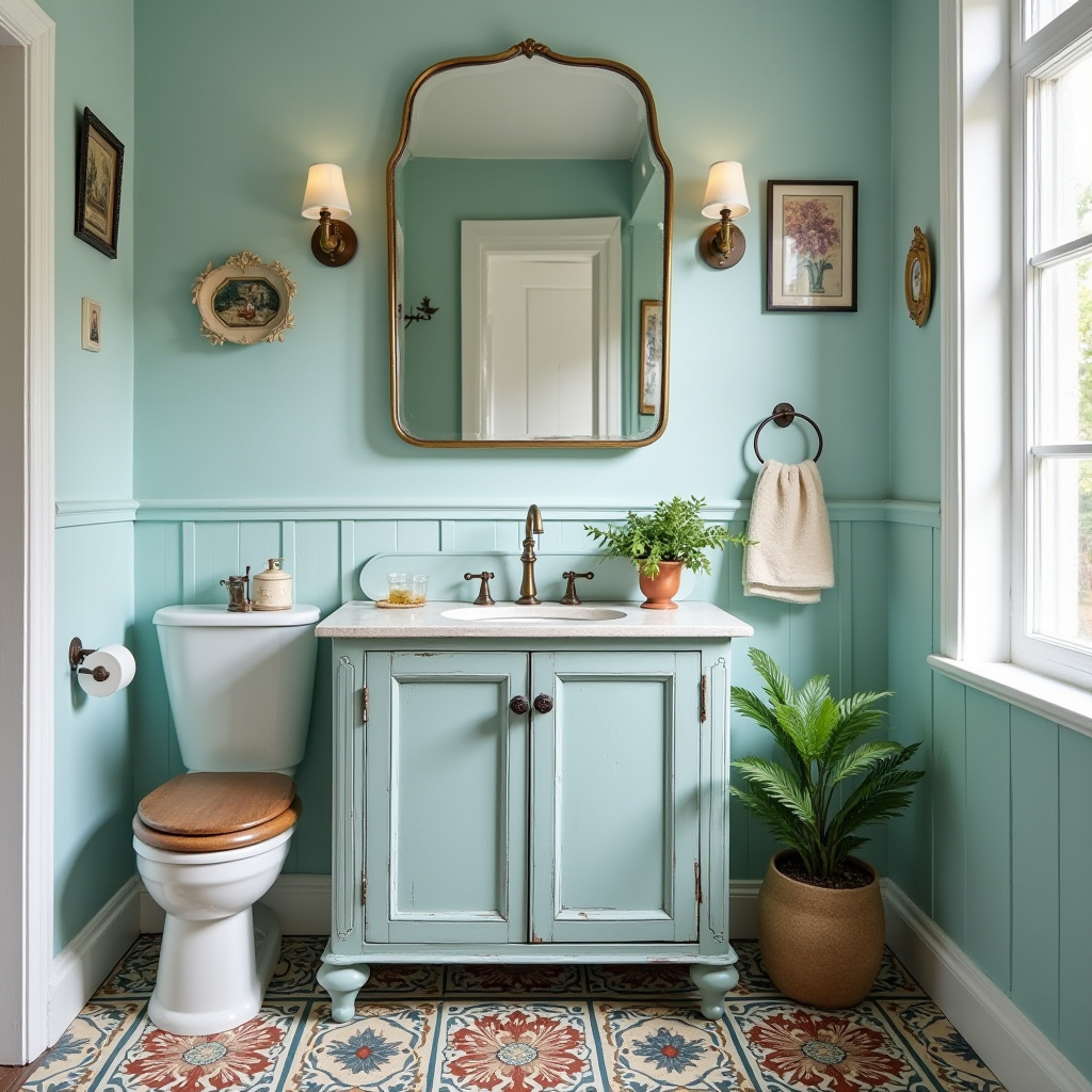 bathroom with light blue walls 33