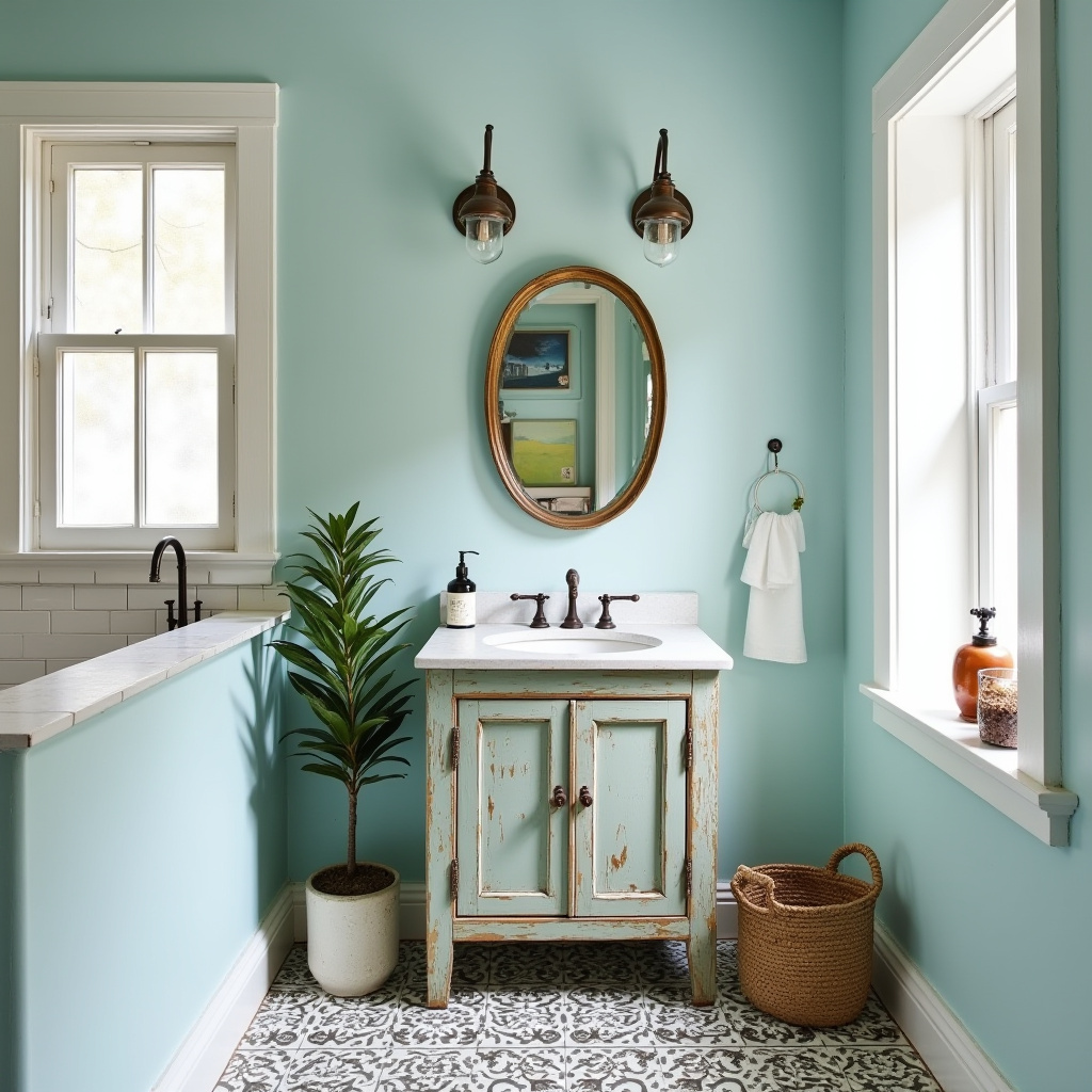 bathroom with light blue walls 34