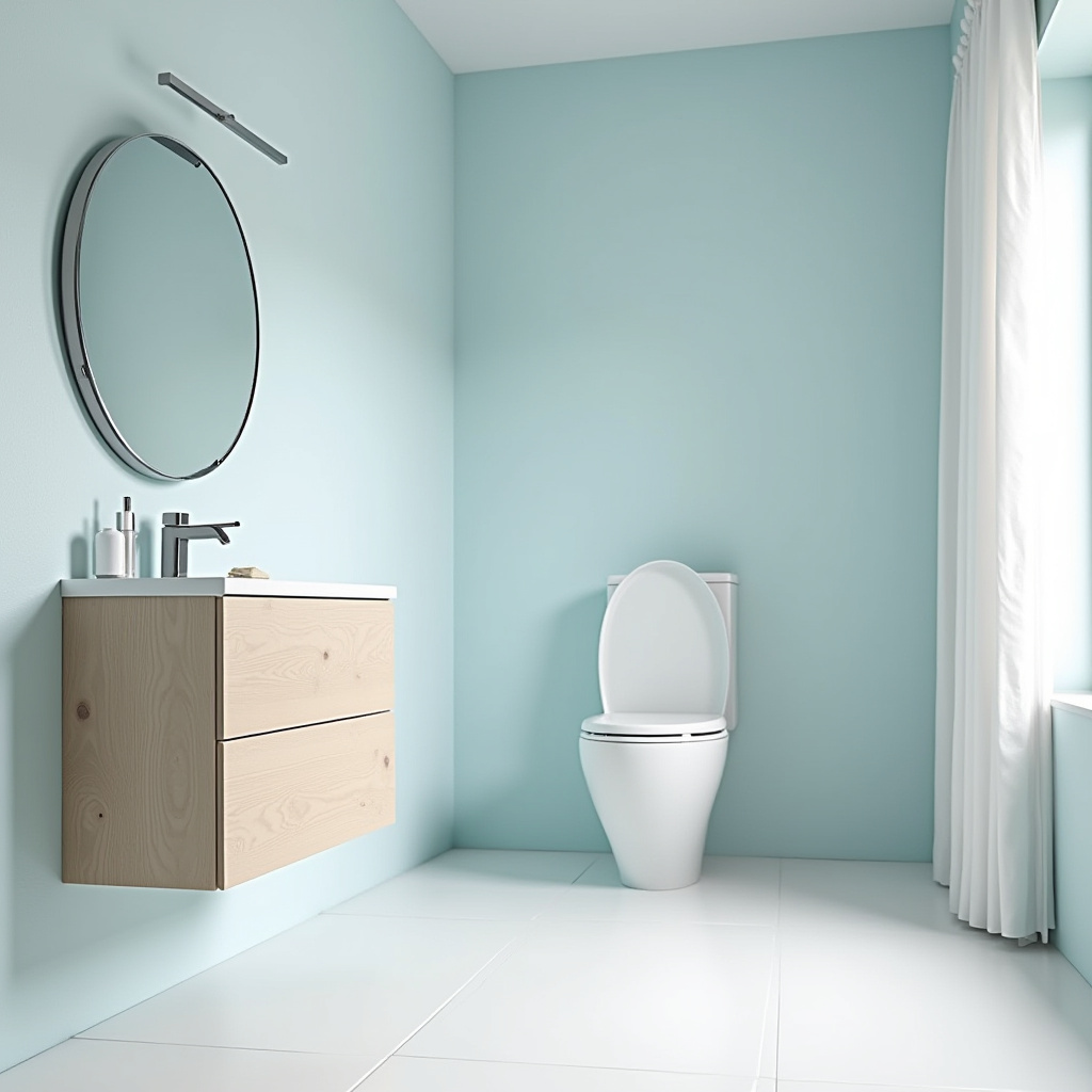 bathroom with light blue walls 35