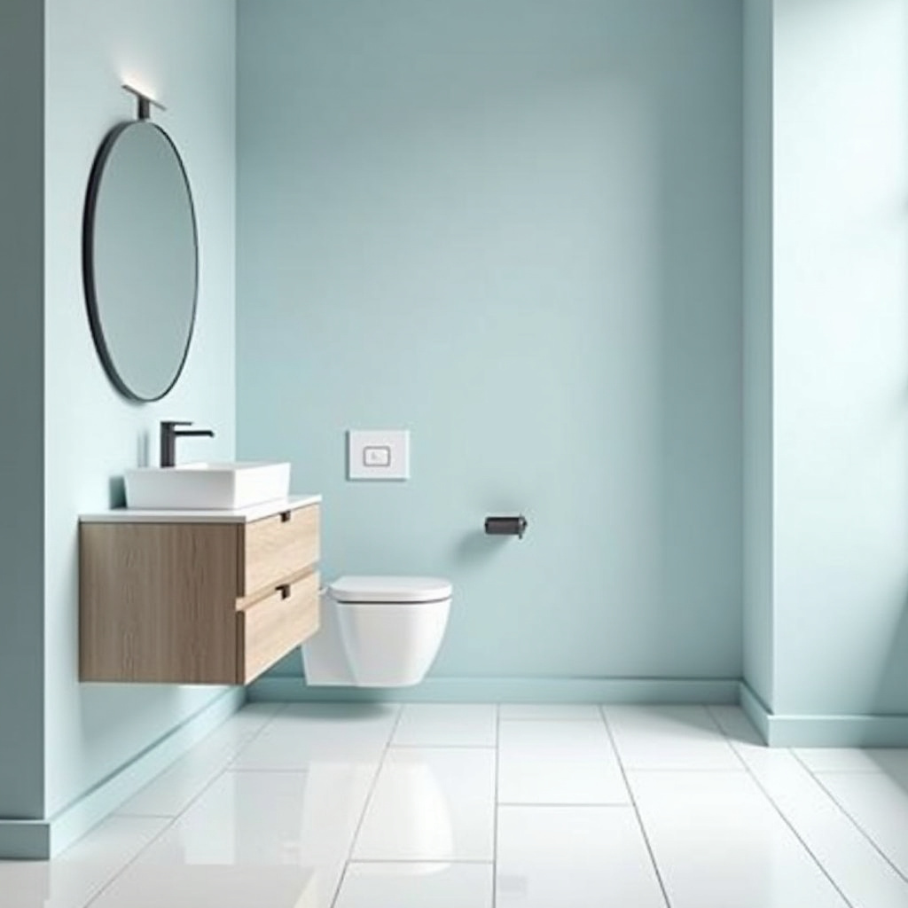 bathroom with light blue walls 36