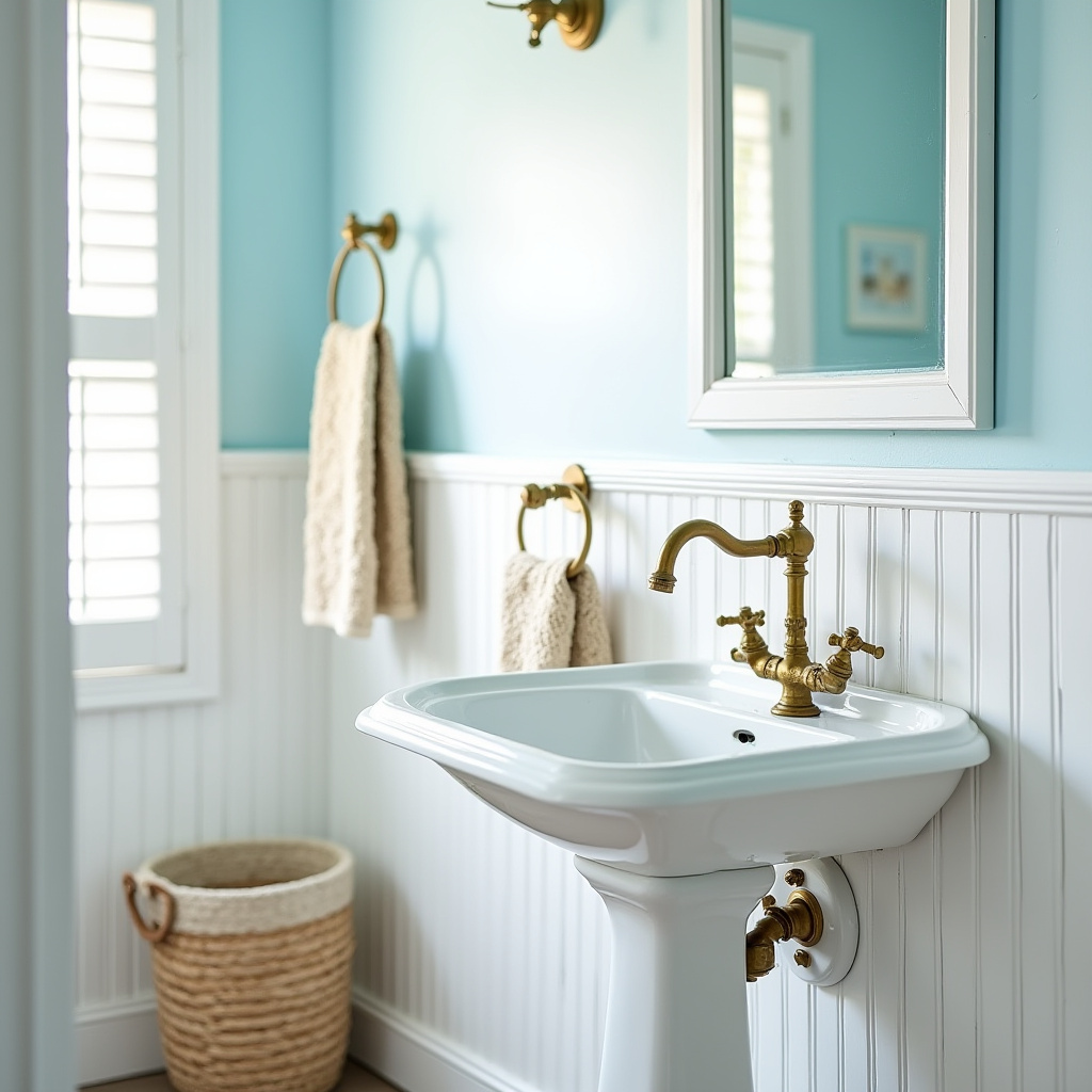 bathroom with light blue walls 37