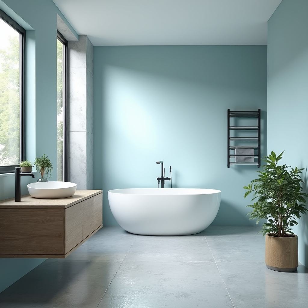 bathroom with light blue walls 40