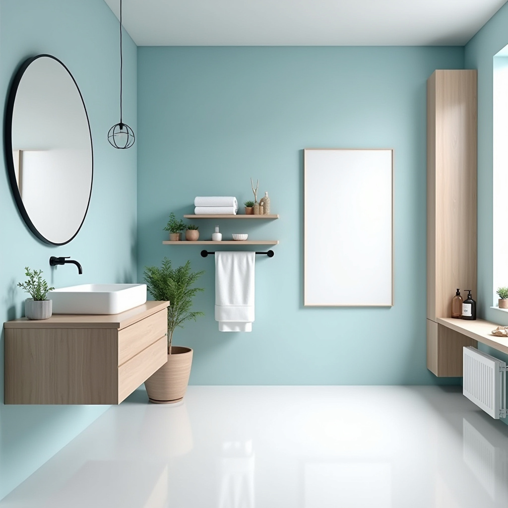 bathroom with light blue walls 6