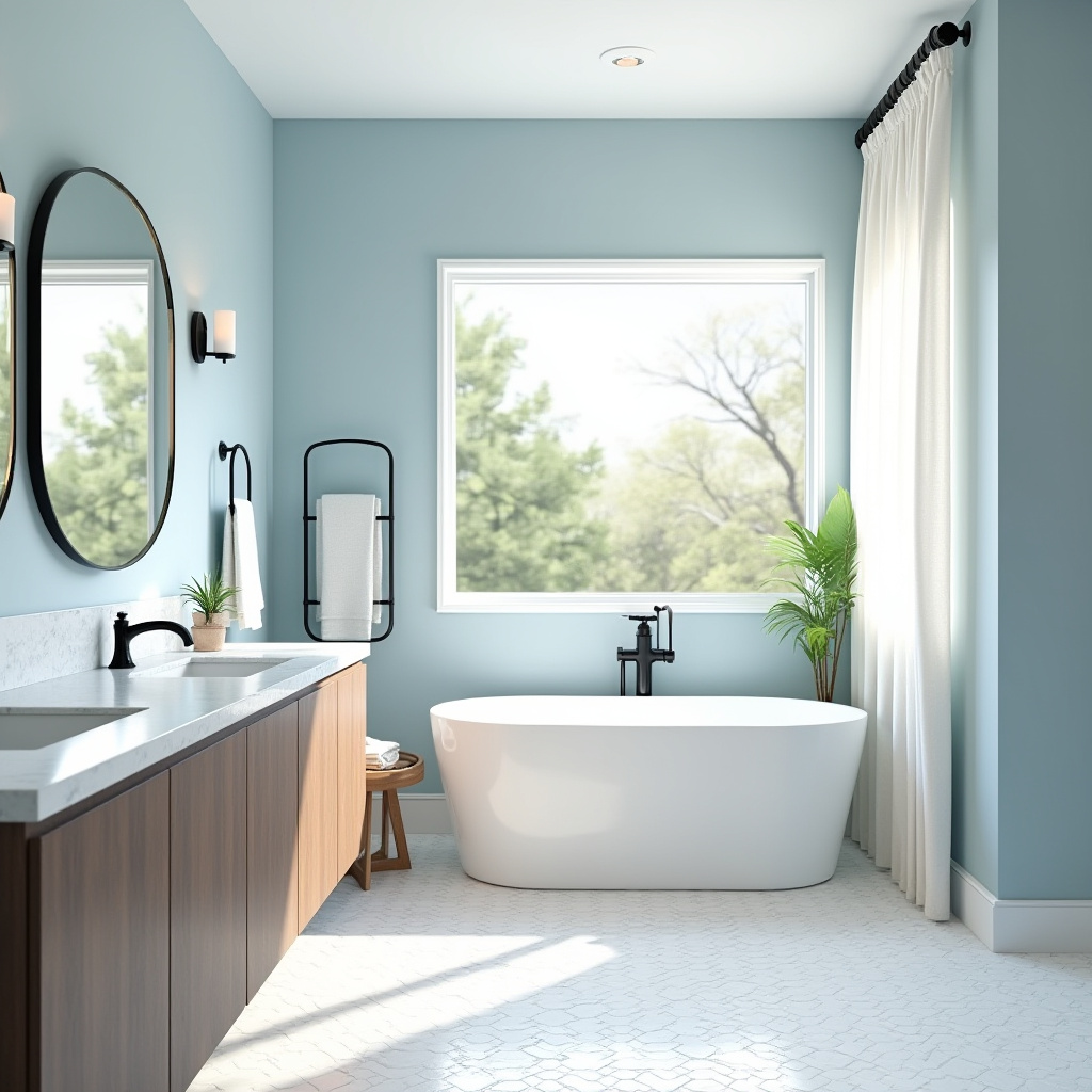 bathroom with light blue walls 7