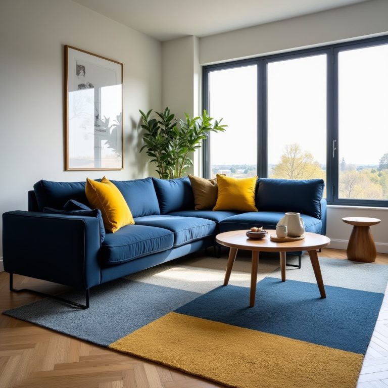 blue and mustard living room 1