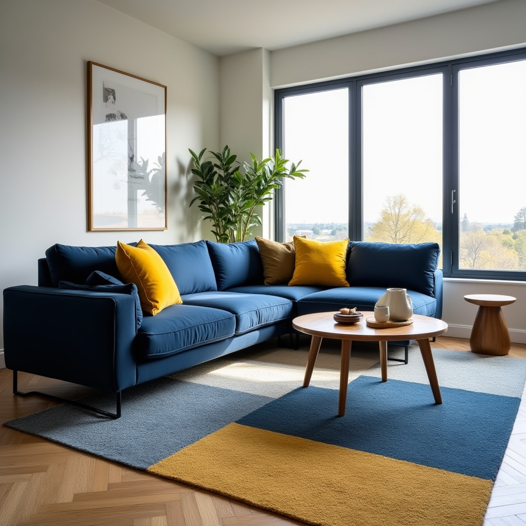 blue and mustard living room 1