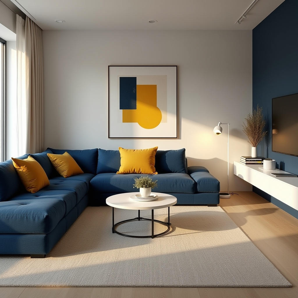 blue and mustard living room 12