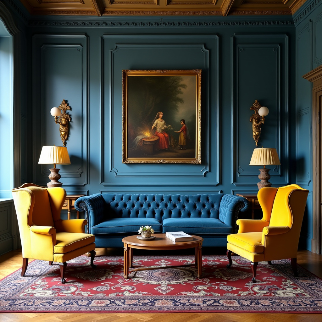 blue and mustard living room 13