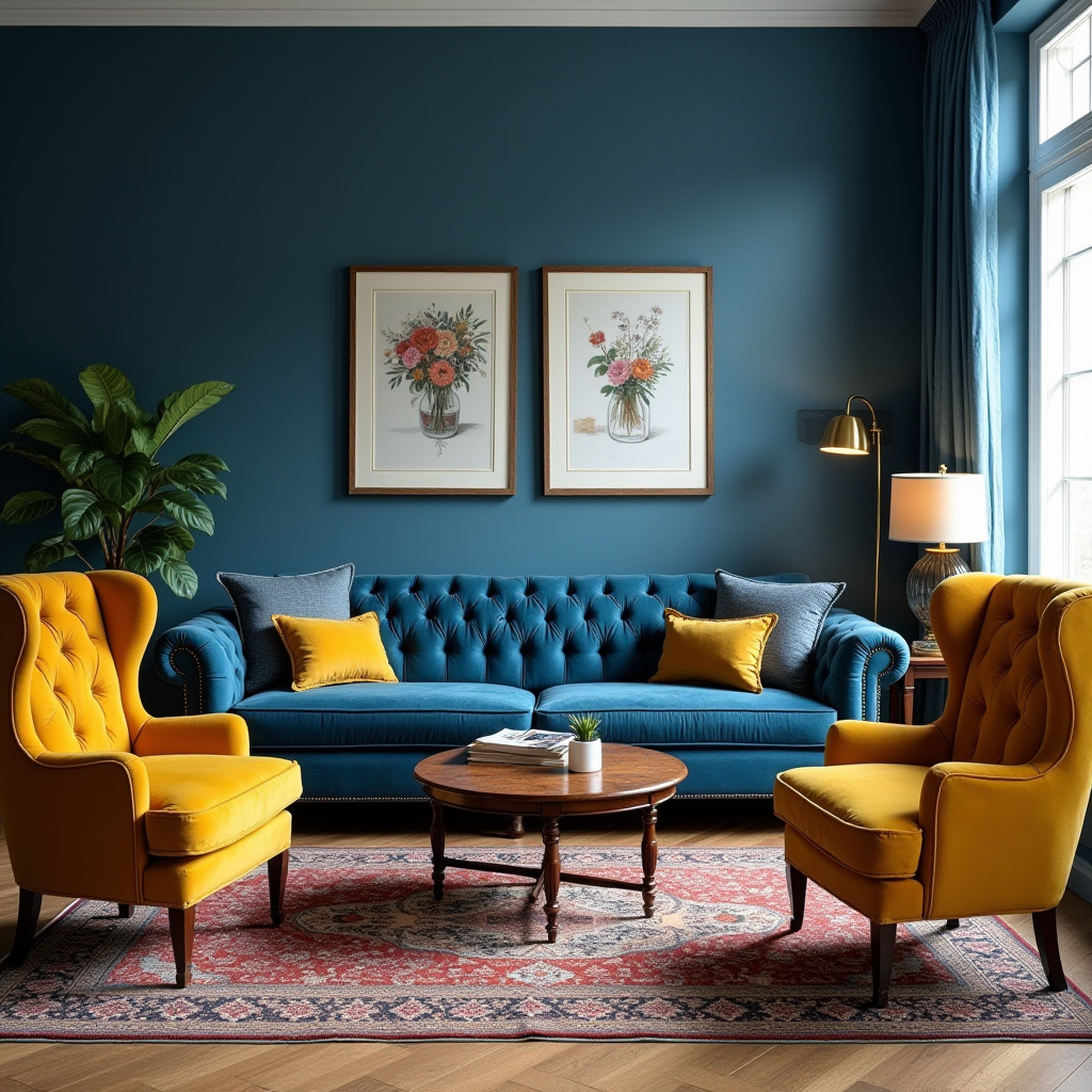 blue and mustard living room 14