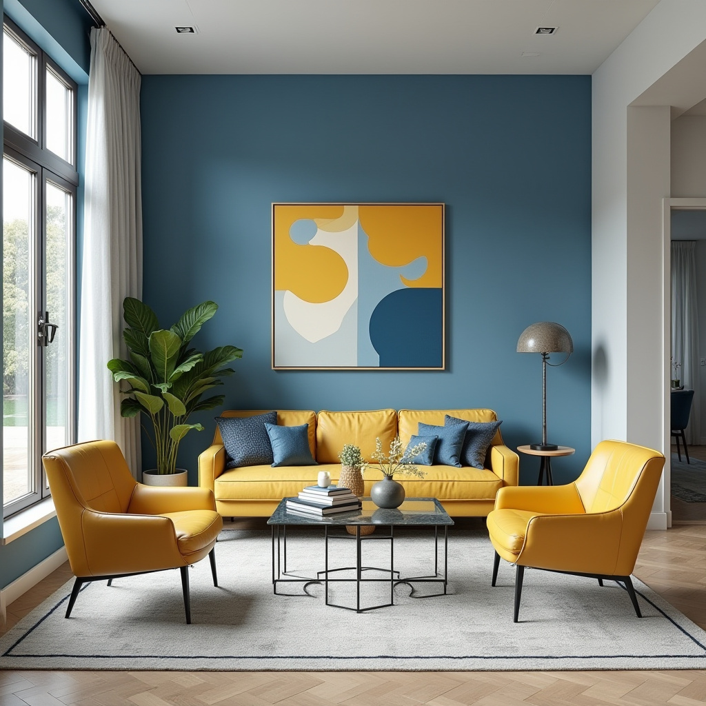 blue and mustard living room 16