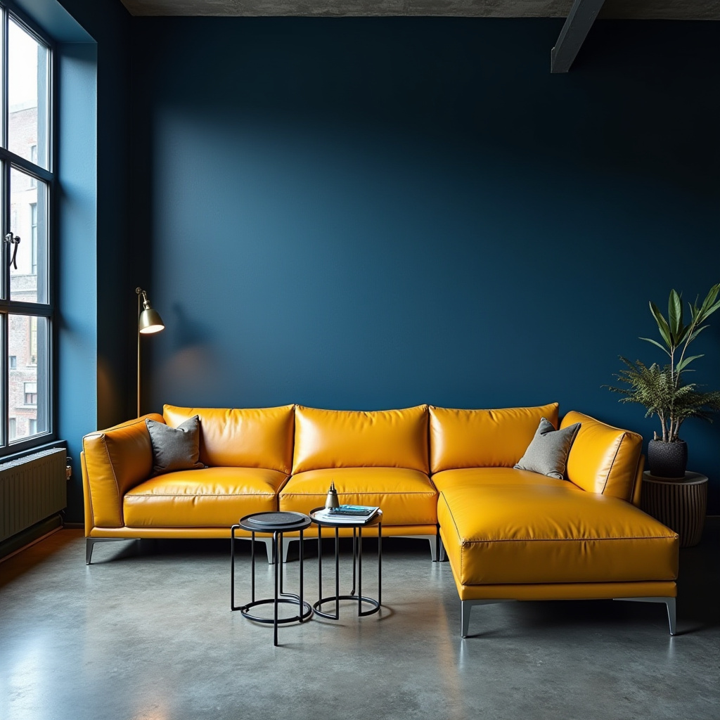 blue and mustard living room 33