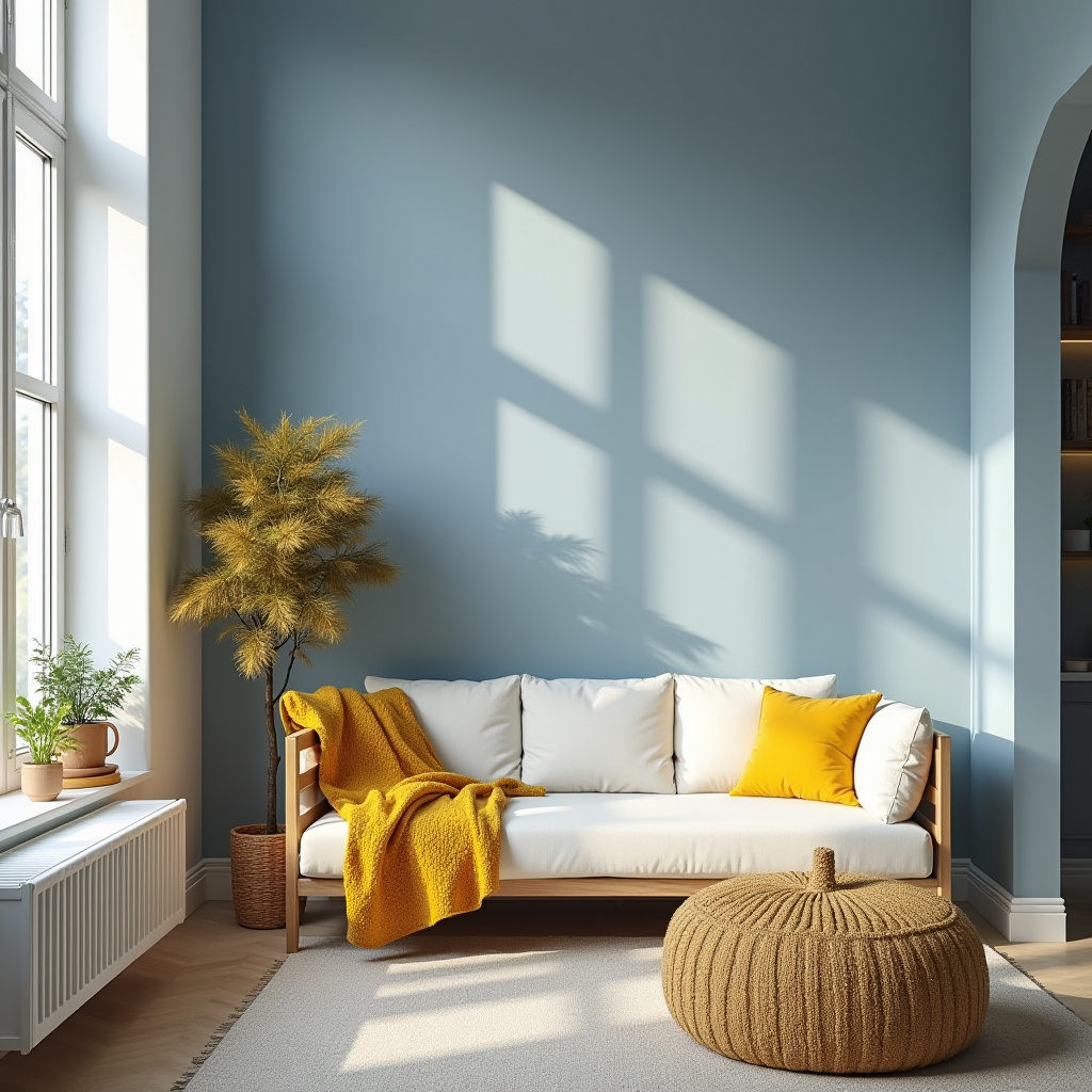 blue and mustard living room 37