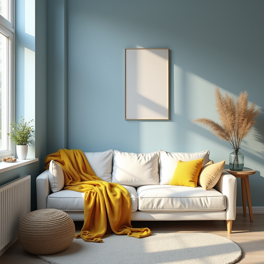 blue and mustard living room 38