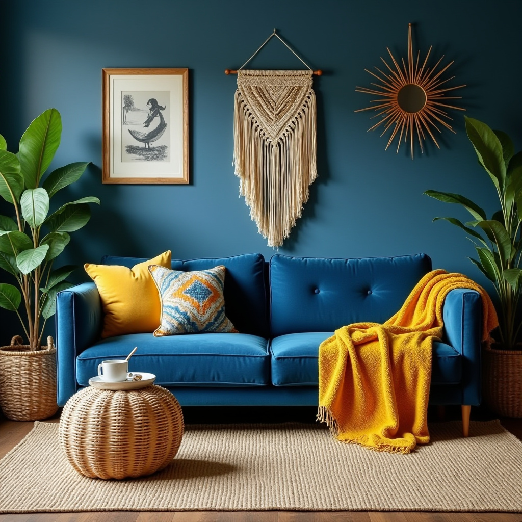 blue and mustard living room 7