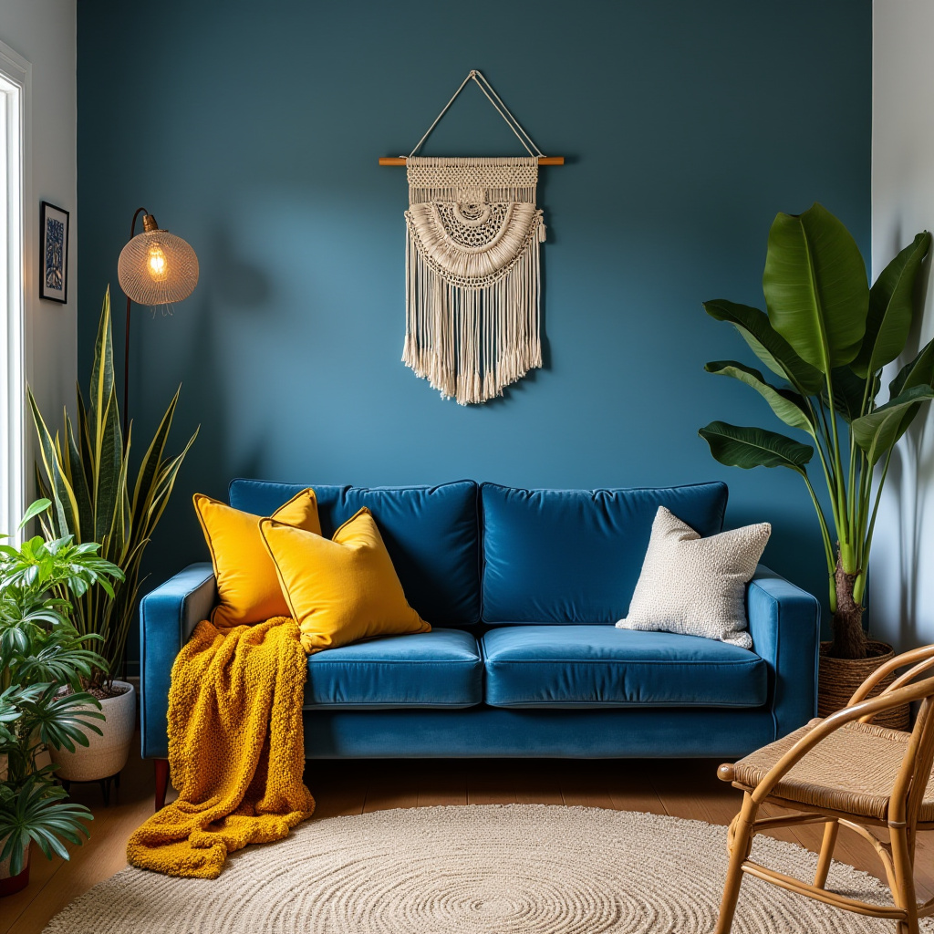 blue and mustard living room 8