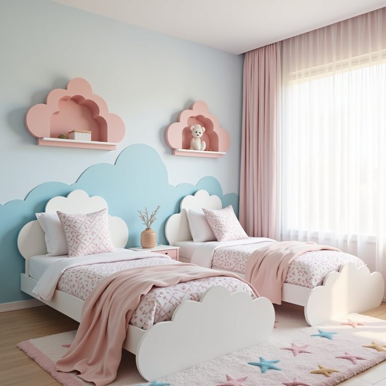 blue and pink bedroom for kids 1