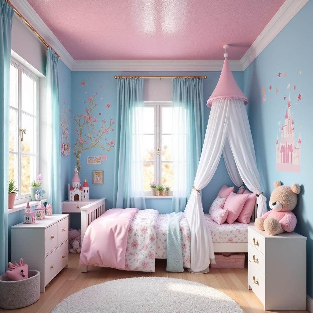 blue and pink bedroom for kids 15