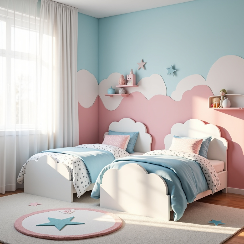 blue and pink bedroom for kids 2