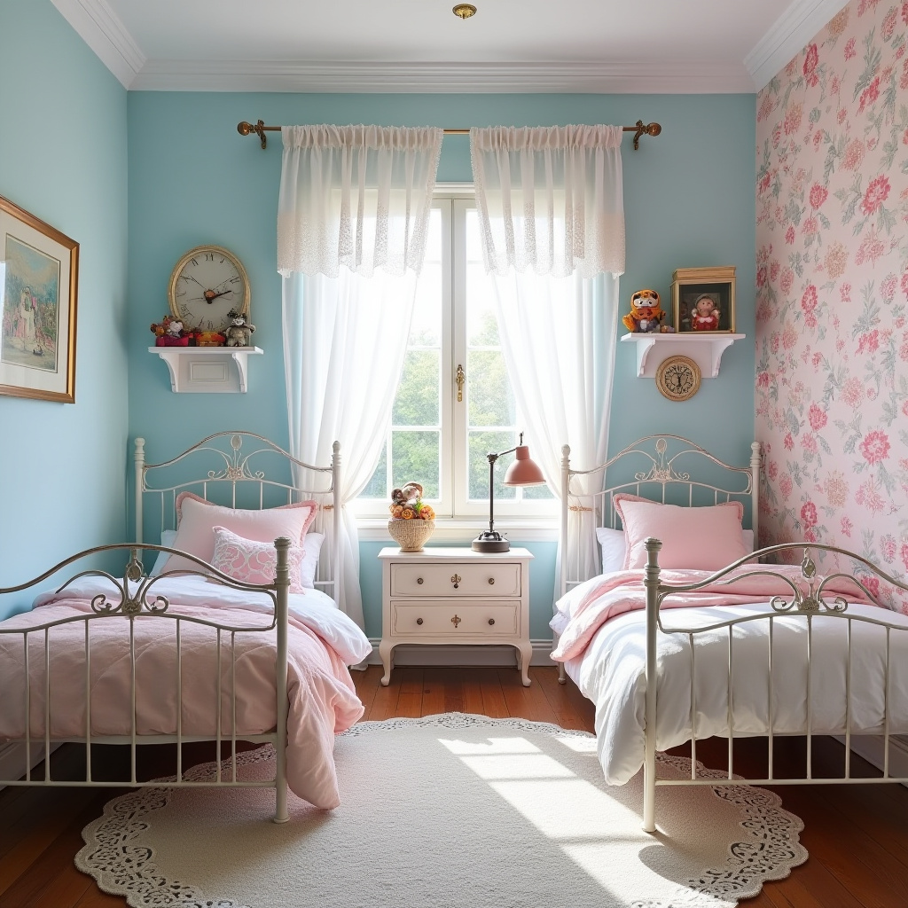 blue and pink bedroom for kids 24