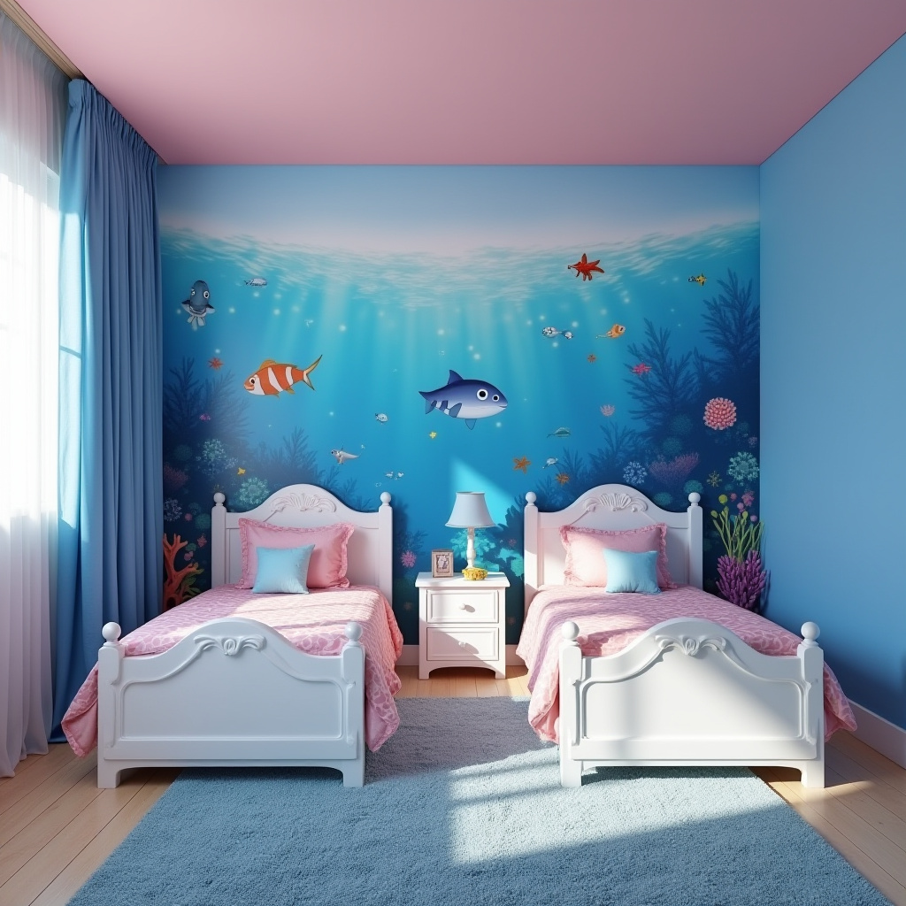 blue and pink bedroom for kids 27