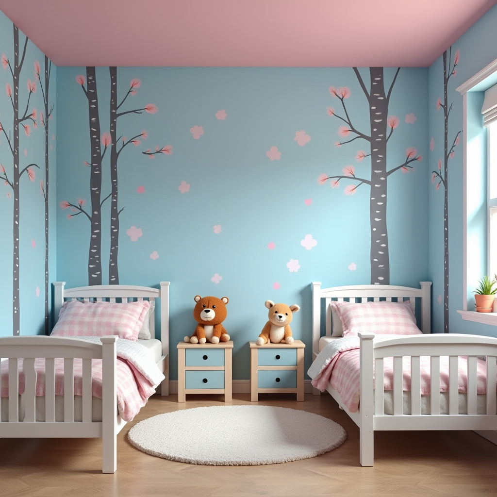 blue and pink bedroom for kids 31