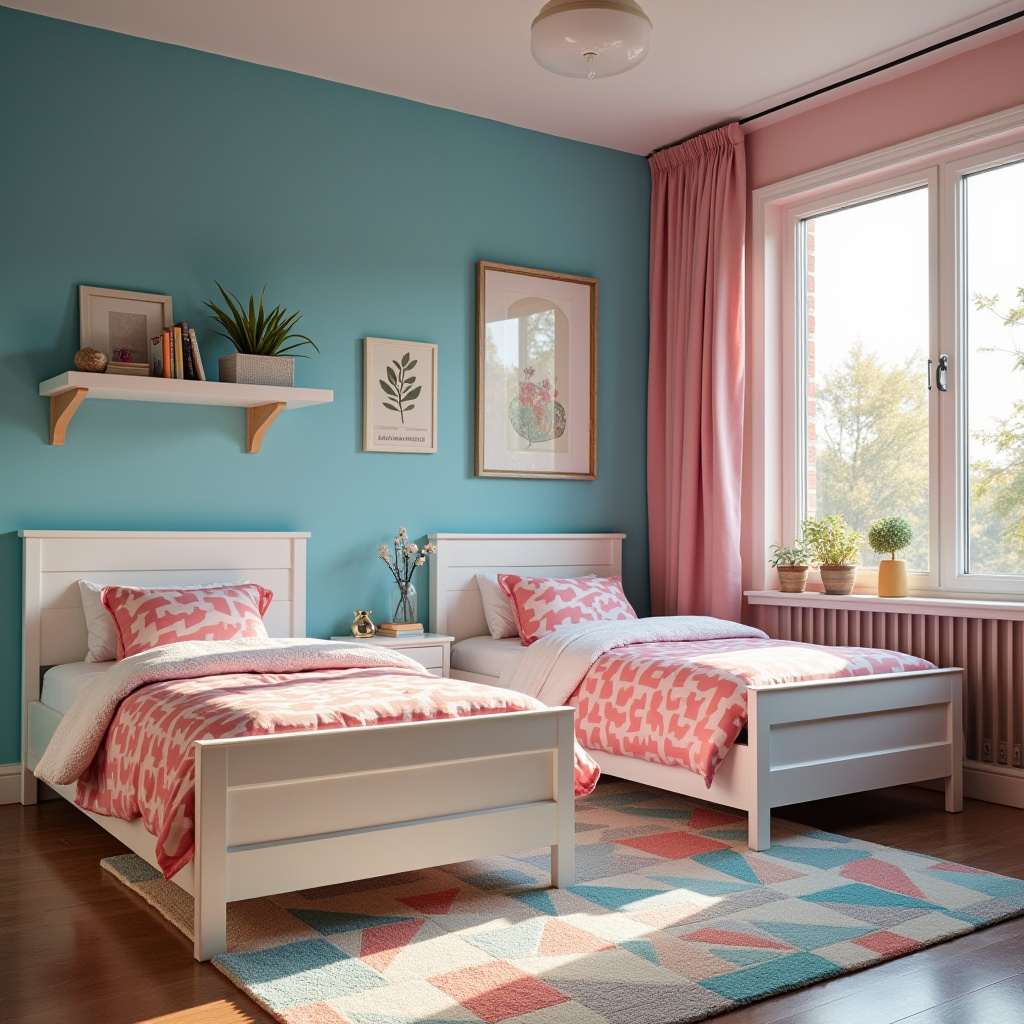 blue and pink bedroom for kids 33