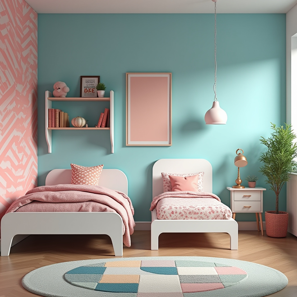 blue and pink bedroom for kids 34