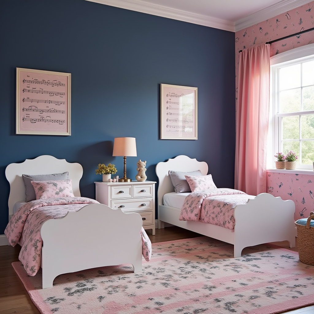 blue and pink bedroom for kids 38