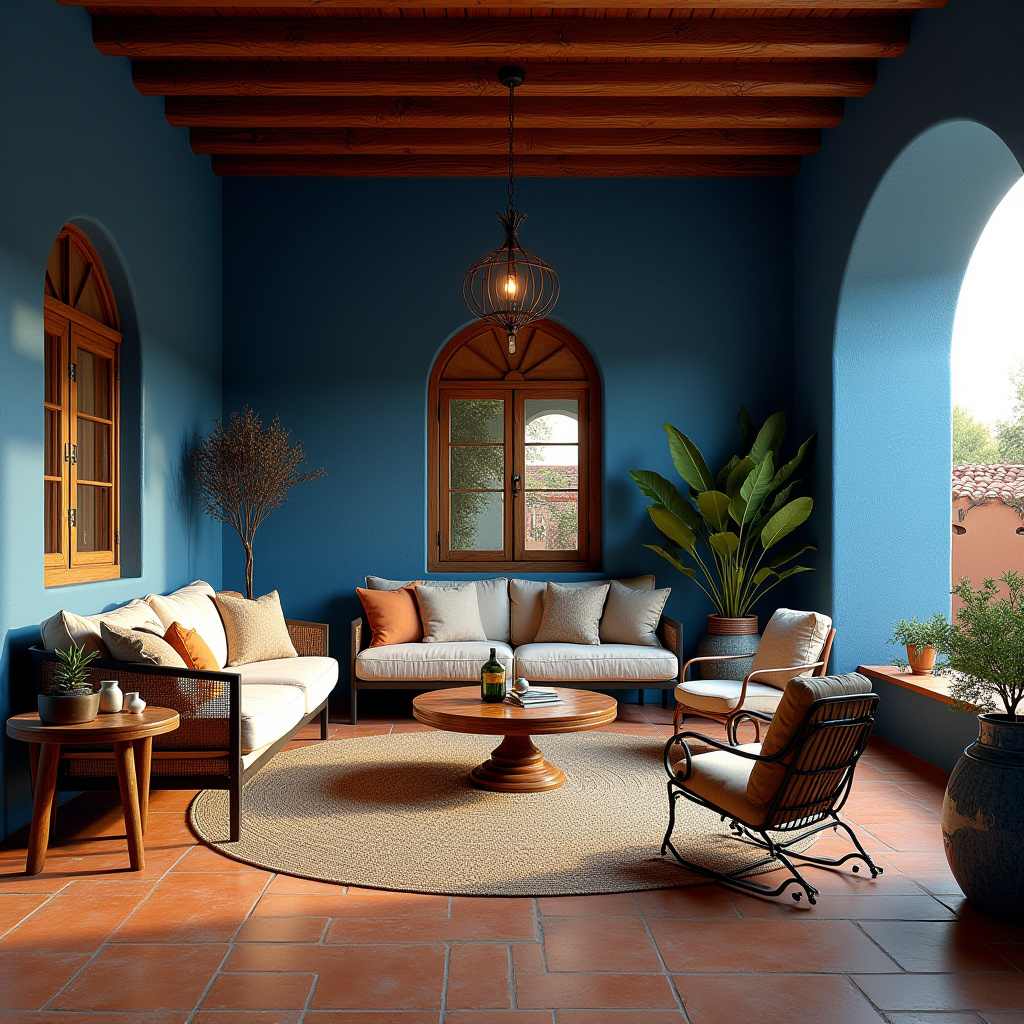 blue and terracotta living room 13