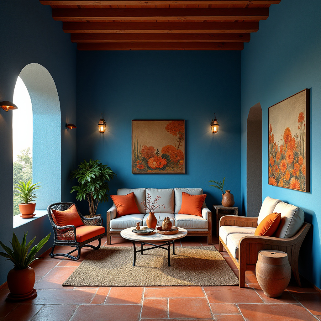 blue and terracotta living room 14