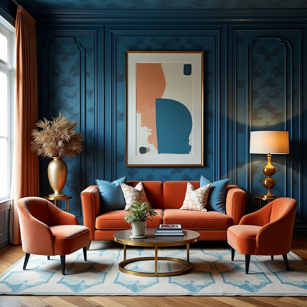 blue and terracotta living room 17