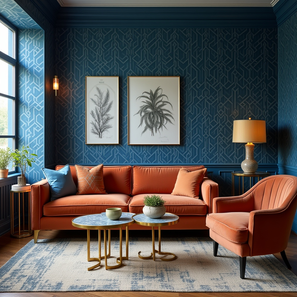 blue and terracotta living room 18