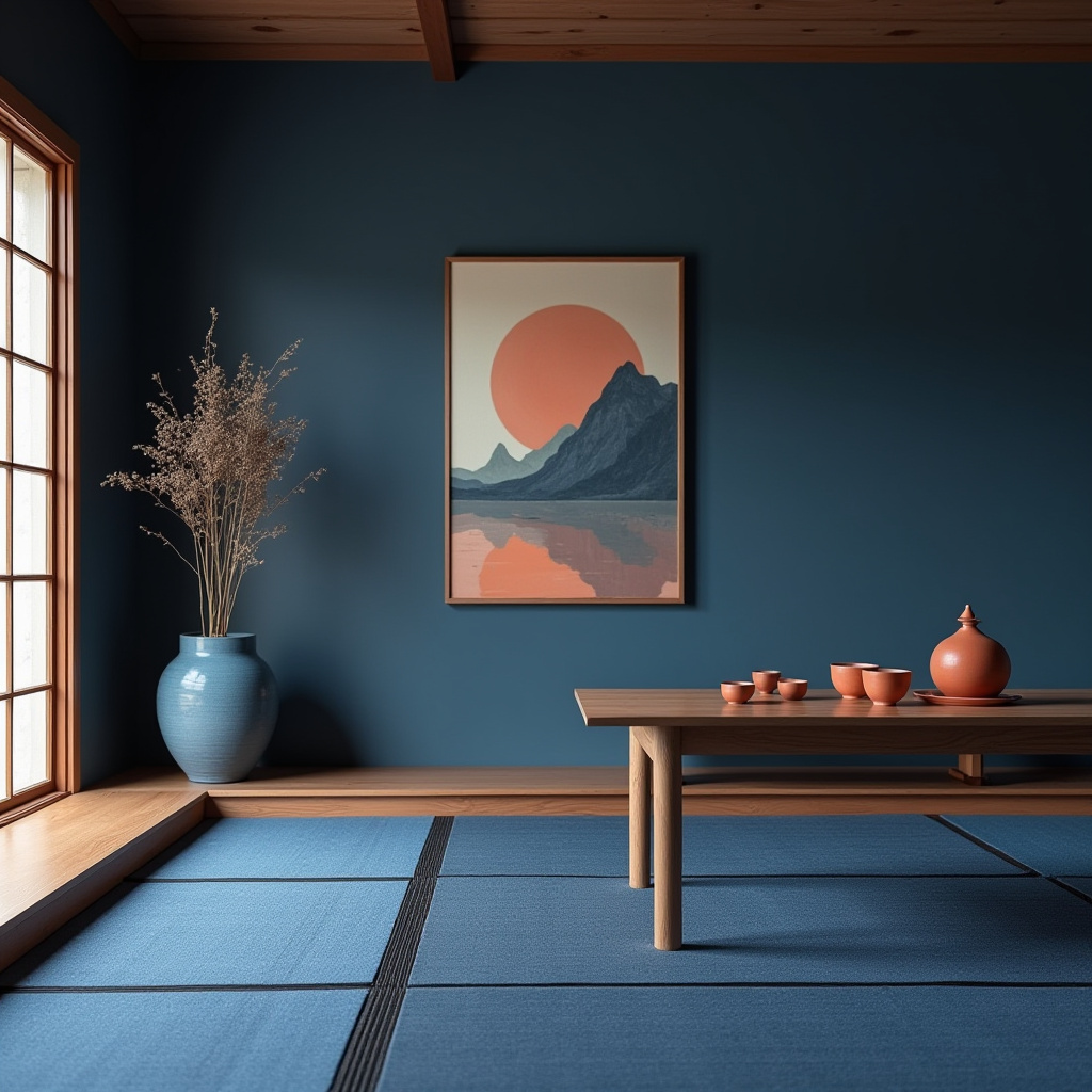 blue and terracotta living room 24