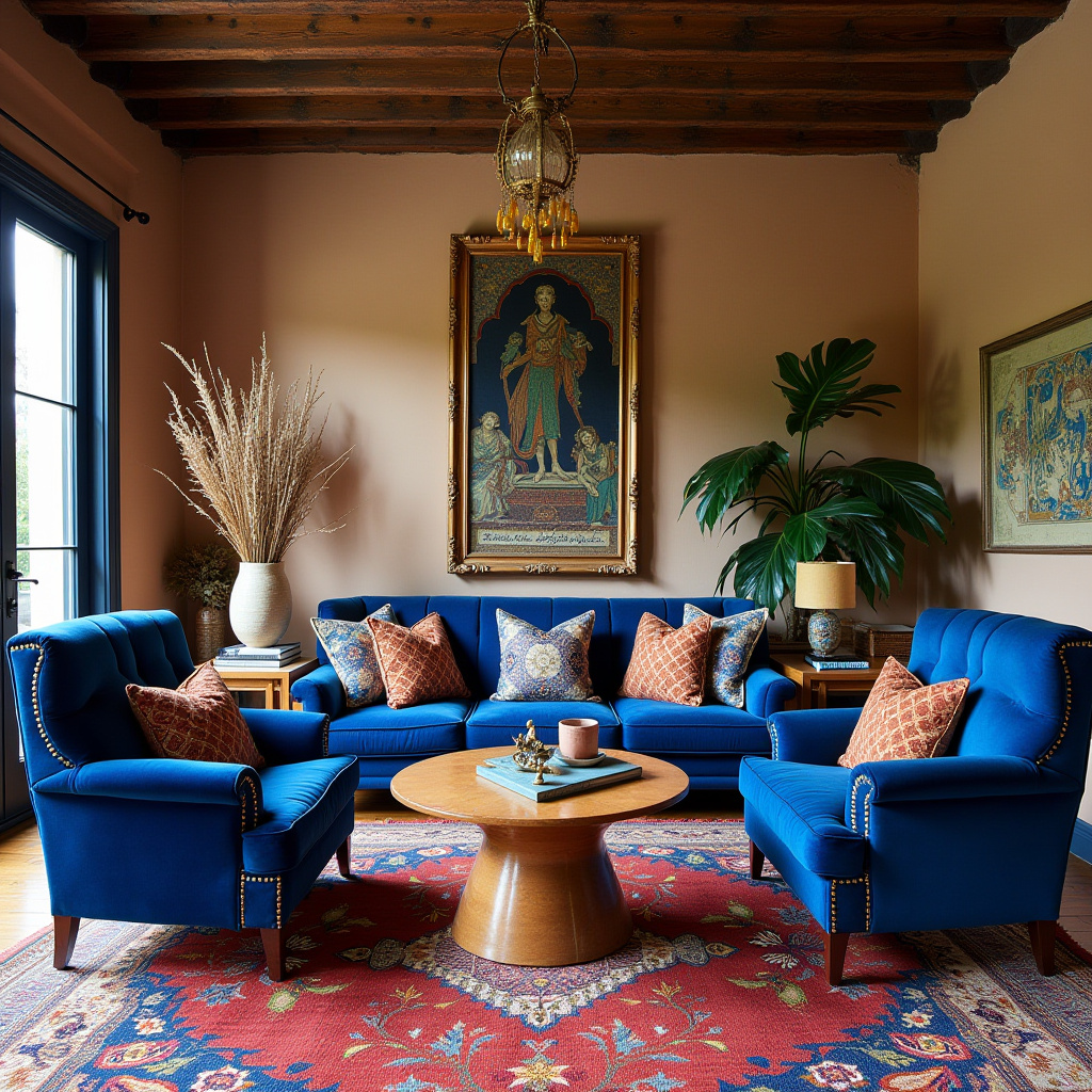 blue and terracotta living room 29