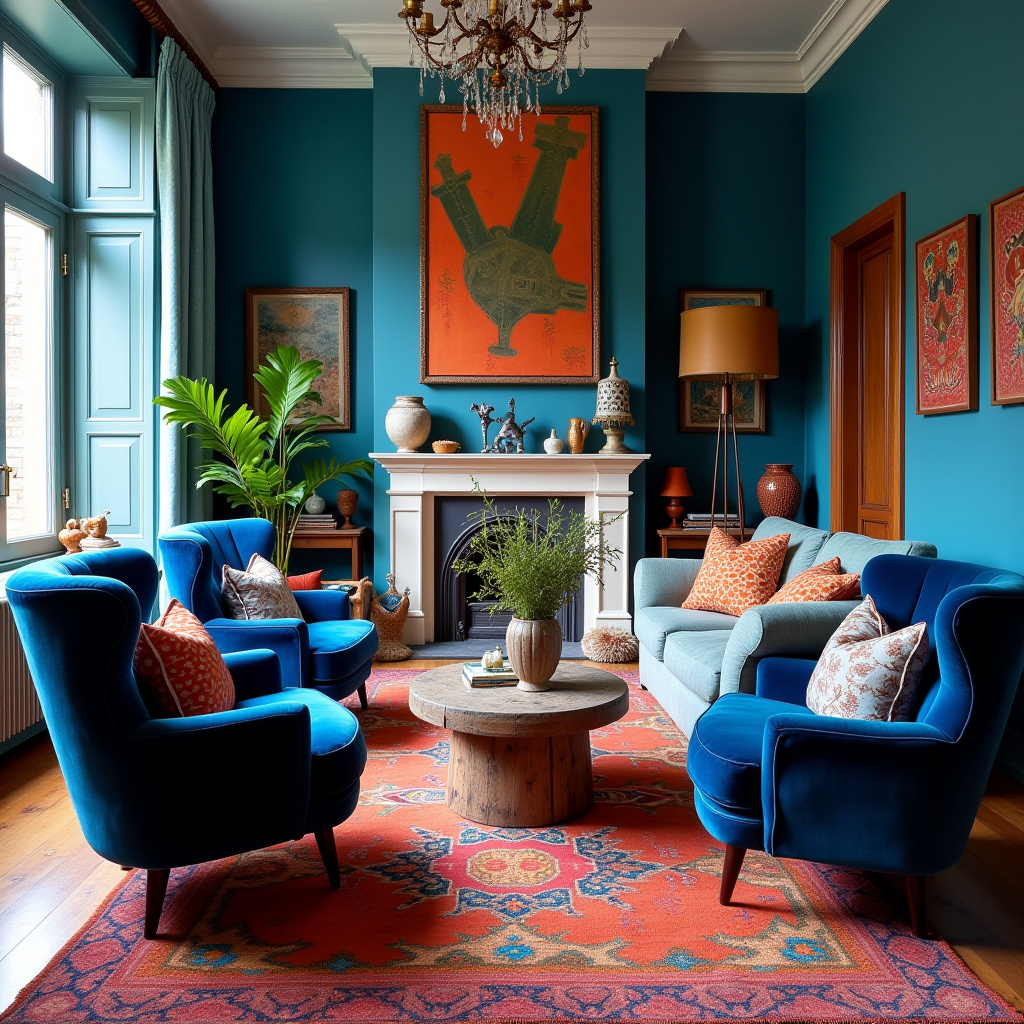 blue and terracotta living room 30